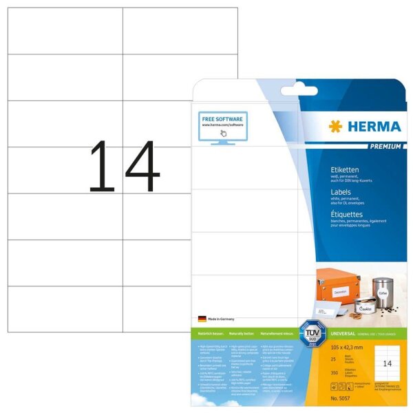 HERMA Etiketten 5057 weiß 105,0 x 42,3 mm, 25 Blatt