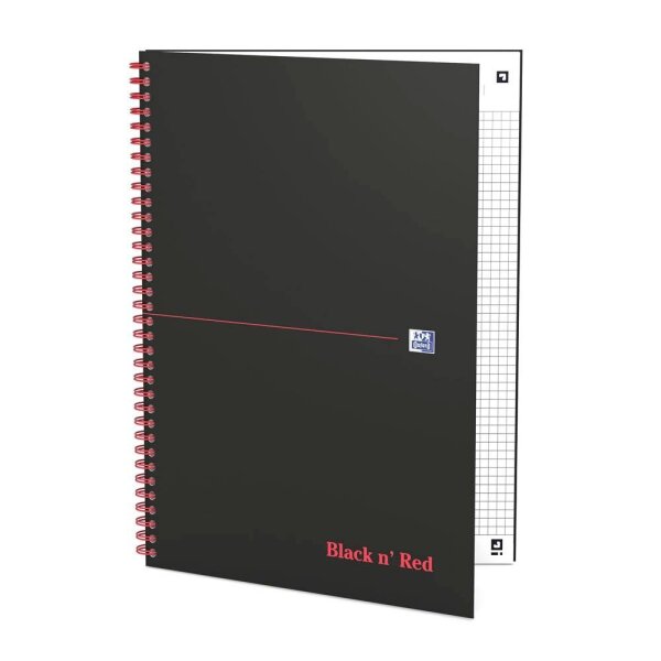 OXFORD Collegeblock Black nRed Spiralbuch kariert DIN A5 ohne Rand, 1 Block