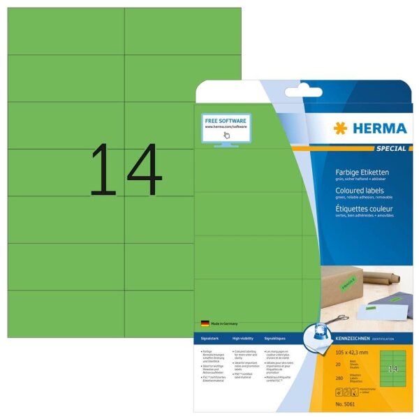 HERMA Etiketten 5061 grün 105,0 x 42,3 mm, 20 Blatt