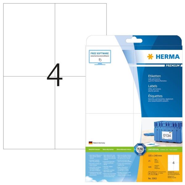 HERMA Etiketten 5063 weiß 105,0 x 148,0 mm, 25 Blatt