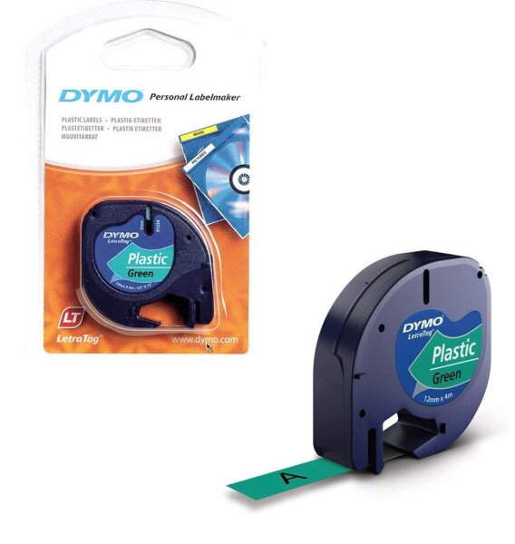 DYMO Schriftband LetraTag 91224 S0721640, 12 mm, schwarz auf grün, 1 St.