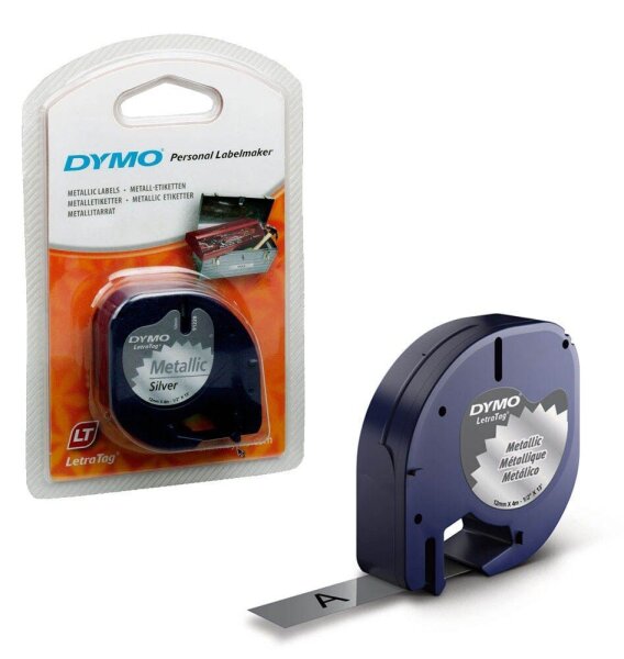 DYMO Schriftband LetraTag 91228 S0721730, 12 mm, schwarz auf silber, 1 St.