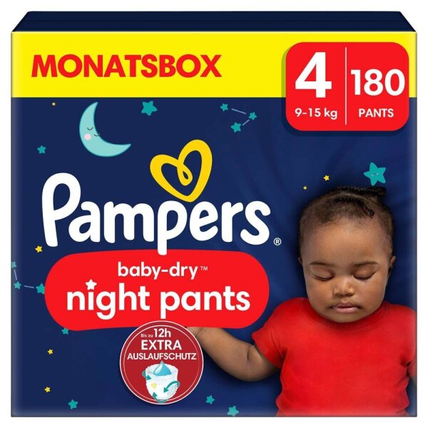 Pampers® Windeln Monatsbox baby-dry™ night pants Gr. 4 (9-15 kg) für Babys und Kleinkinder, 180 St.