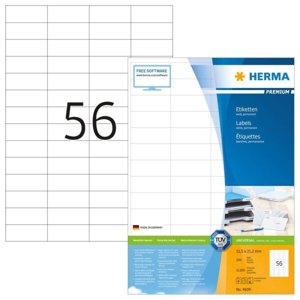 HERMA Etiketten 4609 weiß 52,5 x 21,2 mm, 200 Blatt