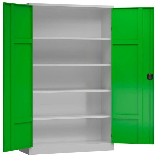 ClassiX Stahlschrank X-530375 lichtgrau, gelbgrün 4 Fachböden 120,0 x 42,0 x 194,5 cm, aufgebaut, 1 St.