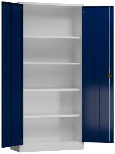 ClassiX Stahlschrank X-530351 enzianblau, lichtgrau 4 Fachböden 92,0 x 50,0 x 194,5 cm, aufgebaut, 1 St.