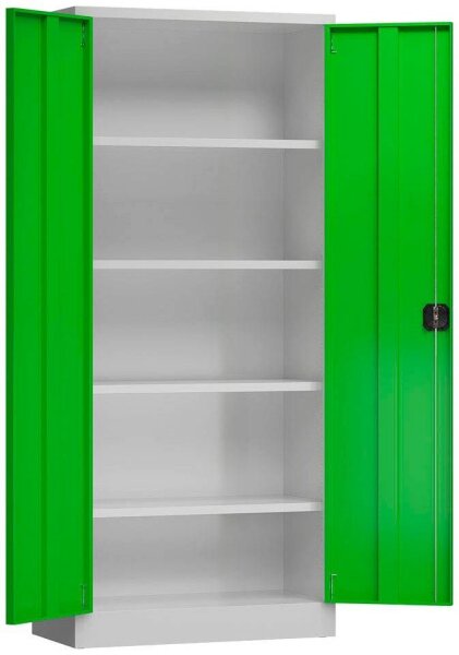 ClassiX Stahlschrank X-530335 lichtgrau, gelbgrün 4 Fachböden 80,0 x 38,0 x 180,0 cm, aufgebaut, 1 St.