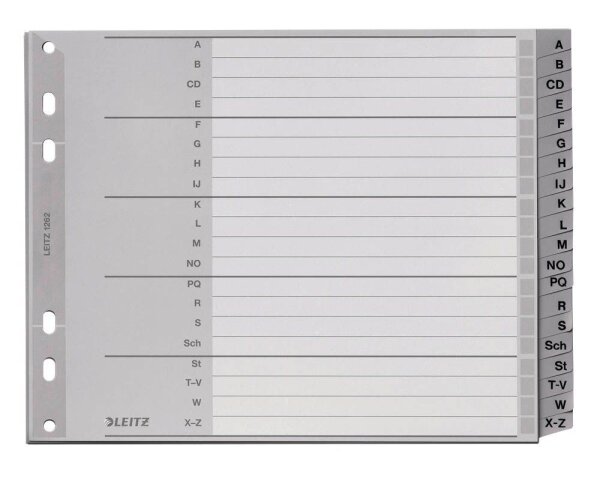 LEITZ Ordnerregister 1262 DIN A4 Halbformat, Überbreite A-Z grau 20-teilig, 1 Satz