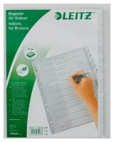 LEITZ Ordnerregister 1274 DIN A4 Vollformat, Überbreite blanko grau 12-teilig, 1 Satz