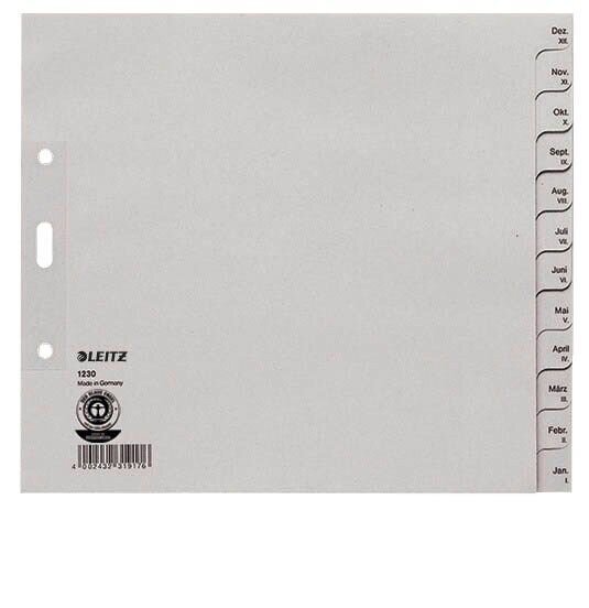 LEITZ Ordnerregister 1230 DIN A4 Halbformat, Überbreite Dez.-Jan. grau 12-teilig, 5 Satz
