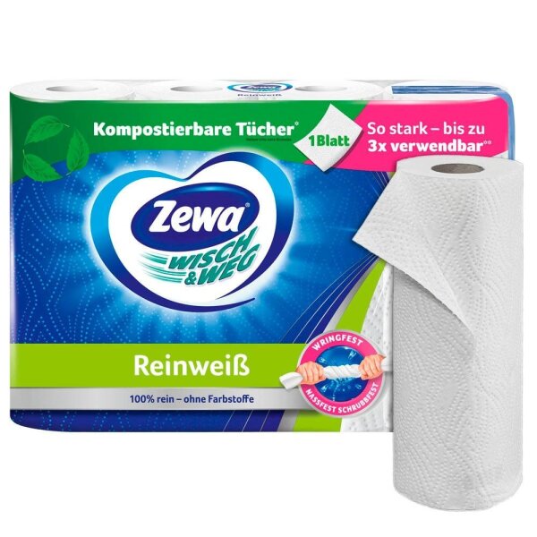 Zewa Küchenrollen WISCH&WEG Reinweiss 2-lagig, 4 Rollen