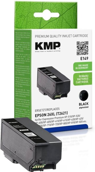 KMP E149  schwarz Druckerpatrone kompatibel zu EPSON 26XL / T2621XL  ( 1626,4001 )