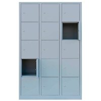 LÜLLMANN Schließfachschrank lichtgrau 523930, 15 Schließfächer 118,5 x 50,0 x 190,0 cm