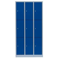 LÜLLMANN Schließfachschrank enzianblau, lichtgrau 520331, 9 Schließfächer 88,5 x 50,0 x 180,0 cm