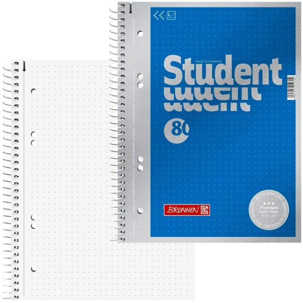 BRUNNEN Collegeblock Student Premium Kleinformat punktraster DIN A5 ohne Rand, 1 Block