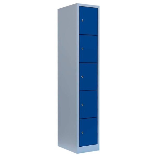 LÜLLMANN Schließfachschrank enzianblau, lichtgrau 520511, 5 Schließfächer 31,5 x 50,0 x 180,0 cm
