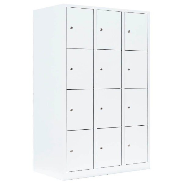 LÜLLMANN Schließfachschrank signalweiß 523437, 12 Schließfächer 118,5 x 50,0 x 180,0 cm