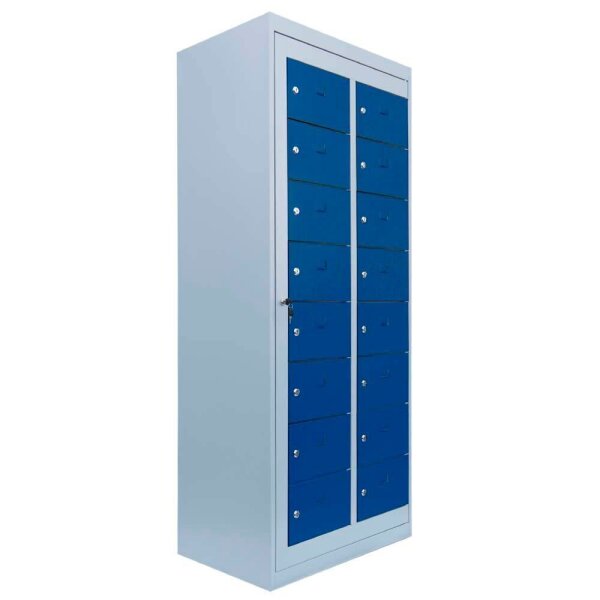 LÜLLMANN Schließfachschrank enzianblau, lichtgrau 526281, 16 Schließfächer 74,0 x 50,0 x 180,0 cm
