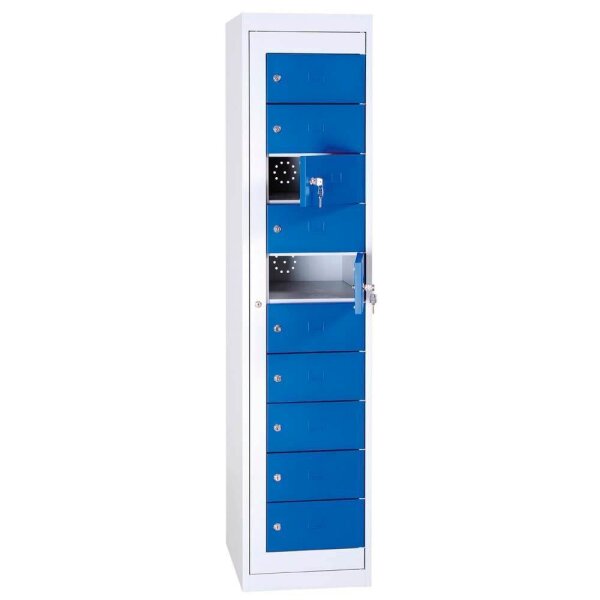 LÜLLMANN Schließfachschrank enzianblau, lichtgrau 526101, 10 Schließfächer 40,0 x 50,0 x 180,0 cm