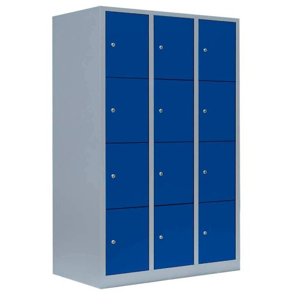 LÜLLMANN Schließfachschrank enzianblau, lichtgrau 523431, 12 Schließfächer 118,5 x 50,0 x 180,0 cm