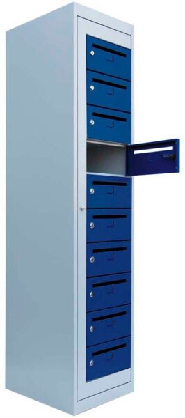 LÜLLMANN Schließfachschrank enzianblau, lichtgrau 526411, 10 Schließfächer 40,0 x 50,0 x 180,0 cm