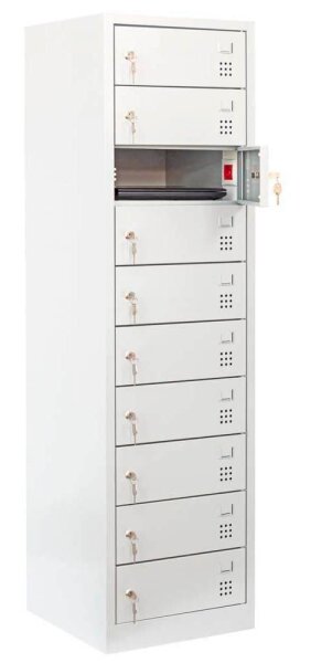 LÜLLMANN Schließfachschrank mit Ladefunktion lichtgrau 526440, 10 Schließfächer 50,0 x 50,0 x 180,0 cm