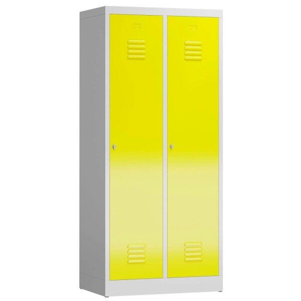ClassiX Spind lichtgrau, zinkgelb X-515126, 2 Schließfächer 80,0 x 50,0 x 180,0 cm