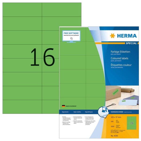 HERMA Etiketten 4259 grün 105,0 x 37,0 mm, 100 Blatt