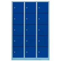 LÜLLMANN Schließfachschrank enzianblau, lichtgrau 523931, 15 Schließfächer 118,5 x 50,0 x 190,0 cm