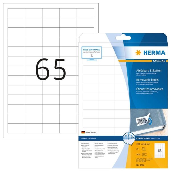 HERMA Etiketten 4212 weiß 38,1 x 21,2 mm, 25 Blatt