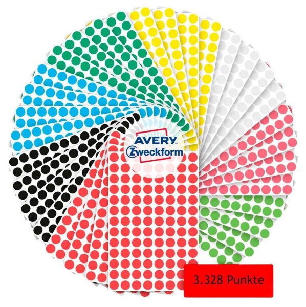 AVERY Zweckform Klebepunkte 59994 farbsortiert Ø 8,0 mm, 3.328 St.
