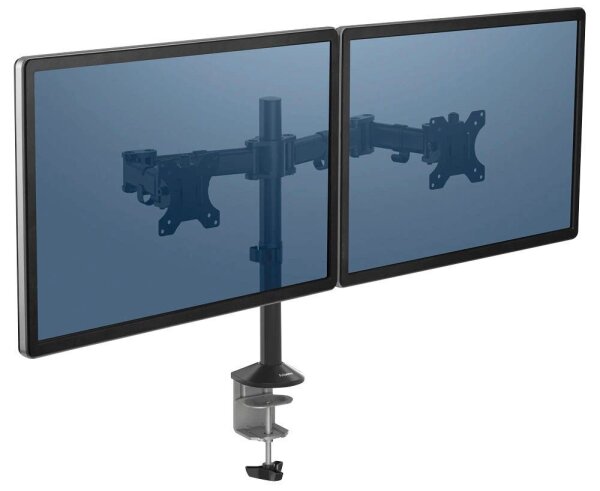 Fellowes Monitor-Halterung Reflex 8502601 schwarz für 2 Monitore, Tischklemme, Tischbohrung