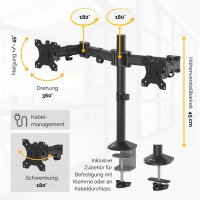 Fellowes Monitor-Halterung Reflex 8502601 schwarz für 2 Monitore, Tischklemme, Tischbohrung