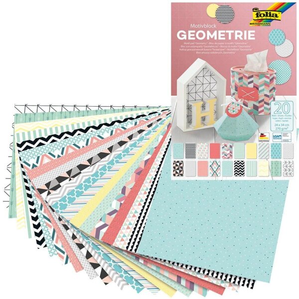 folia Motivblock GEOMETRIE farbsortiert 270 g/qm 20 Blatt