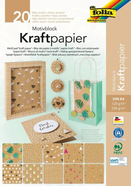 folia Motivblock Kraftpapier 1 farbsortiert 120/230 g/qm 20 Blatt