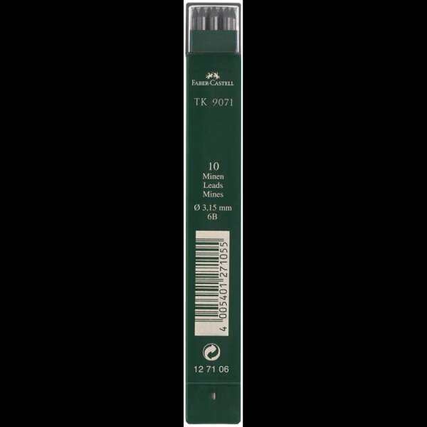 FABER-CASTELL TK 9071 Fallminen-Bleistiftminen tiefschwarz 6B 3,15 mm, 10 St.