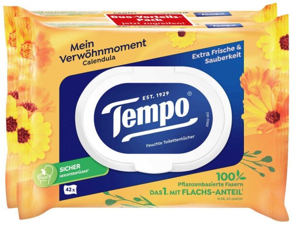 Tempo Feuchtes Toilettenpapier Mein Verwöhnmoment Duo-Pack 1-lagig, 2x 42 Tücher