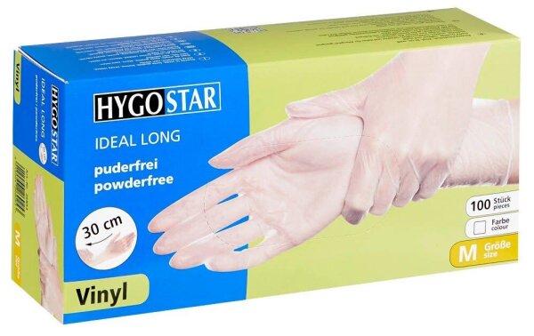 HYGOSTAR unisex Einmalhandschuhe IDEAL LONG transparent Größe M, 100 St.