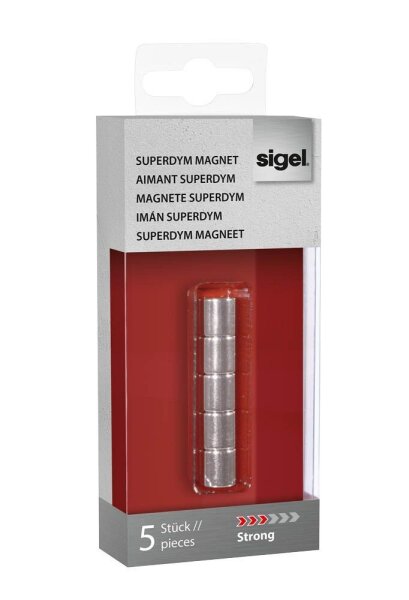 SIGEL Strong Magnete silber, Metall Ø 1,0 x 1,0 cm, 5 St.