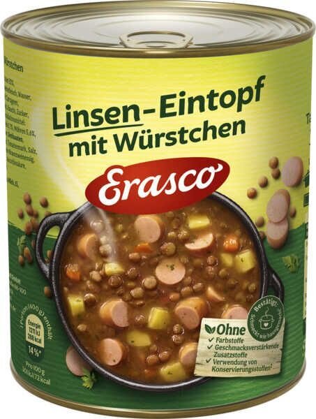 Erasco Linsen mit Würstchen Eintopf 800,0 g, 1 St.