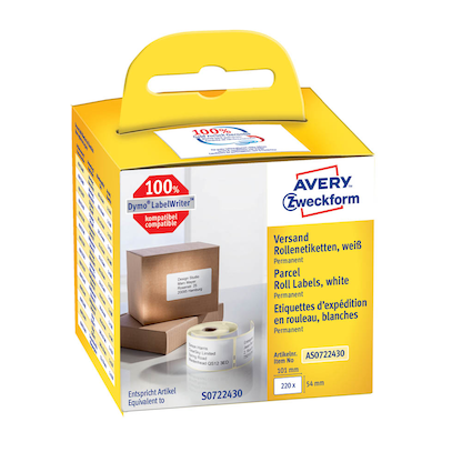 AVERY Zweckform Etikettenrolle für Etikettendrucker AS0722430 weiß, 101,0 x 54,0 mm, 1 x 220 Etiketten