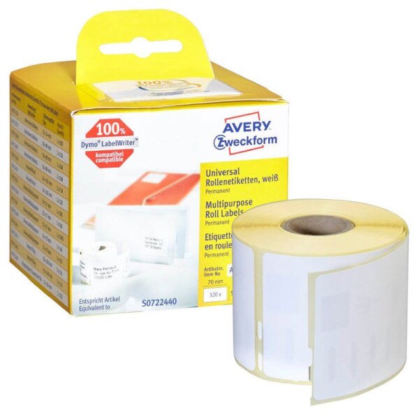 AVERY Zweckform Etikettenrolle für Etikettendrucker AS0722440 weiß, 70,0 x 54,0 mm, 1 x 320 Etiketten