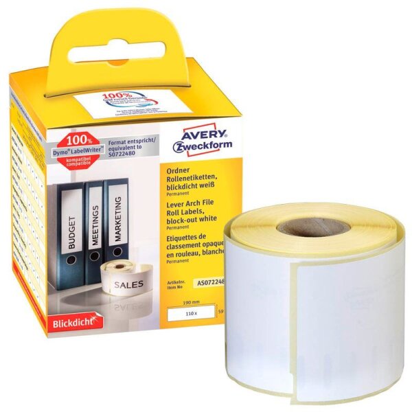 AVERY Zweckform Etikettenrolle für Etikettendrucker AS0722480 weiß, 190,0 x 59,0 mm, 1 x 110 Etiketten