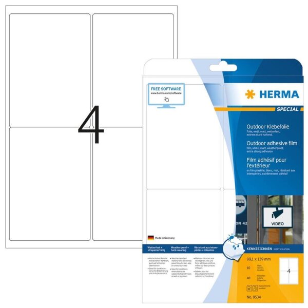 HERMA Folien-Kraftklebe-Etiketten 9534 weiß 99,1 x 139,0 mm, 10 Blatt