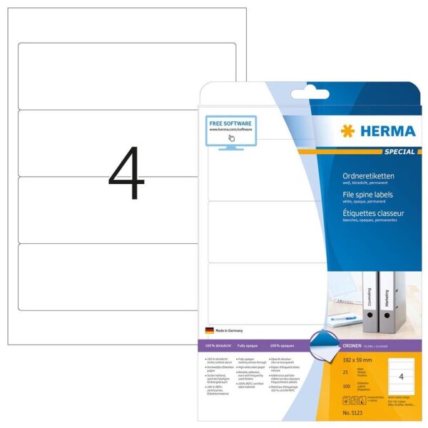 HERMA Ordneretiketten 5123 weiß, 25 Blatt