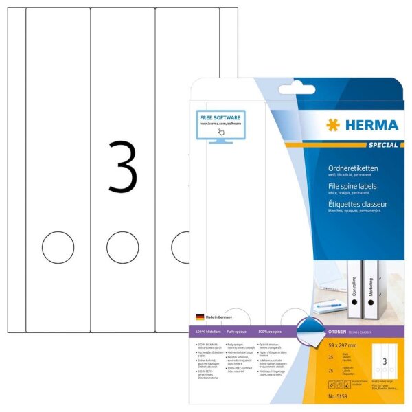 HERMA Ordneretiketten 5159 weiß, 25 Blatt