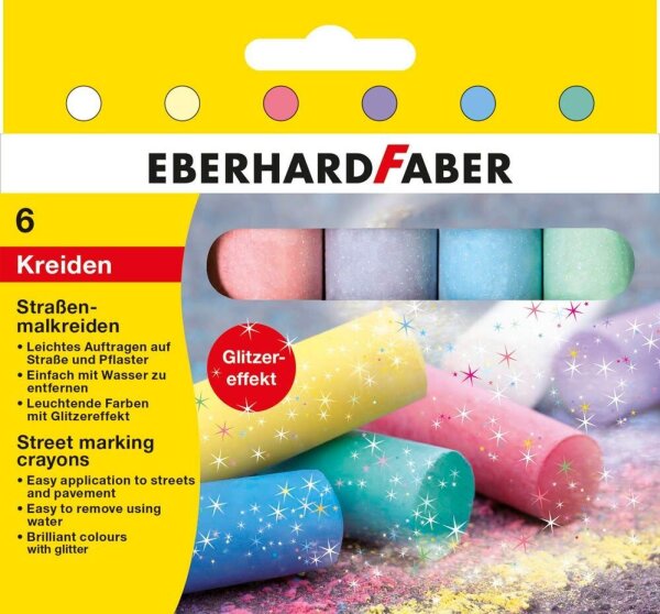 EBERHARD FABER Straßenmalkreide Glitzer farbsortiert 6 St.
