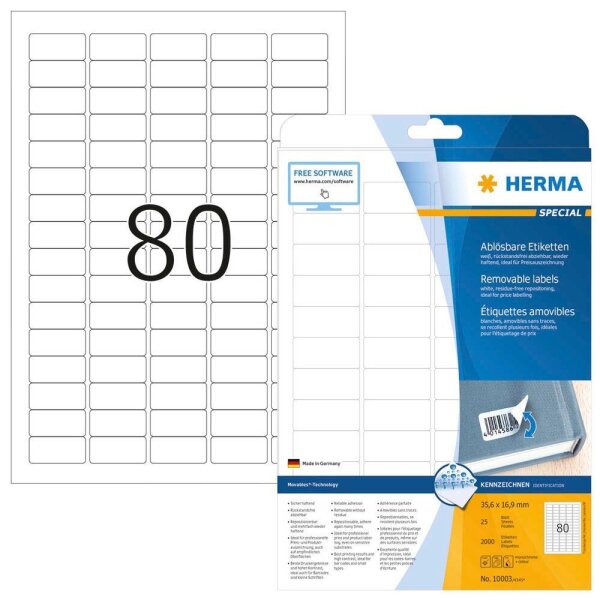 HERMA Etiketten 10003 weiß 35,6 x 16,9 mm, 25 Blatt