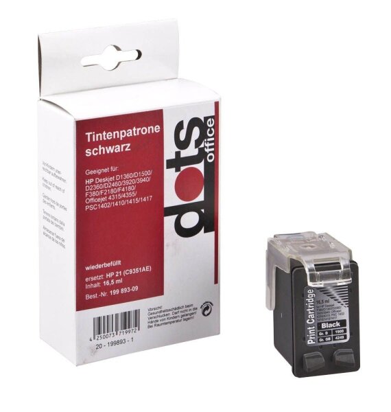 dots  schwarz Druckerpatrone kompatibel zu HP 21XL (C9351A)