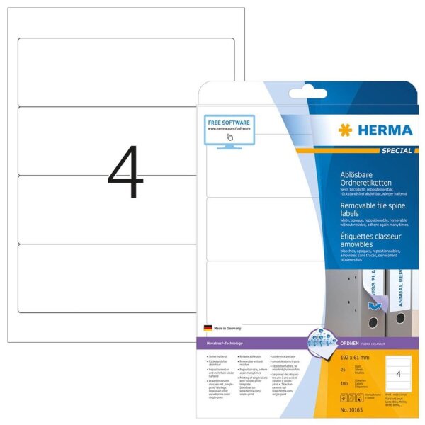 HERMA Ordneretiketten 10165 weiß, 25 Blatt